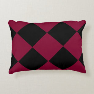 Burgundy Black Checker Diamond Pattern Accent Pillow