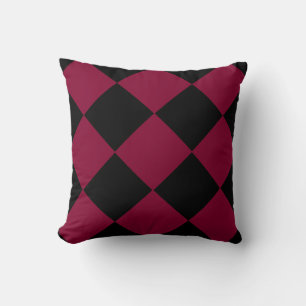 Burgundy Black Checker Diamond Pattern Throw Pillow