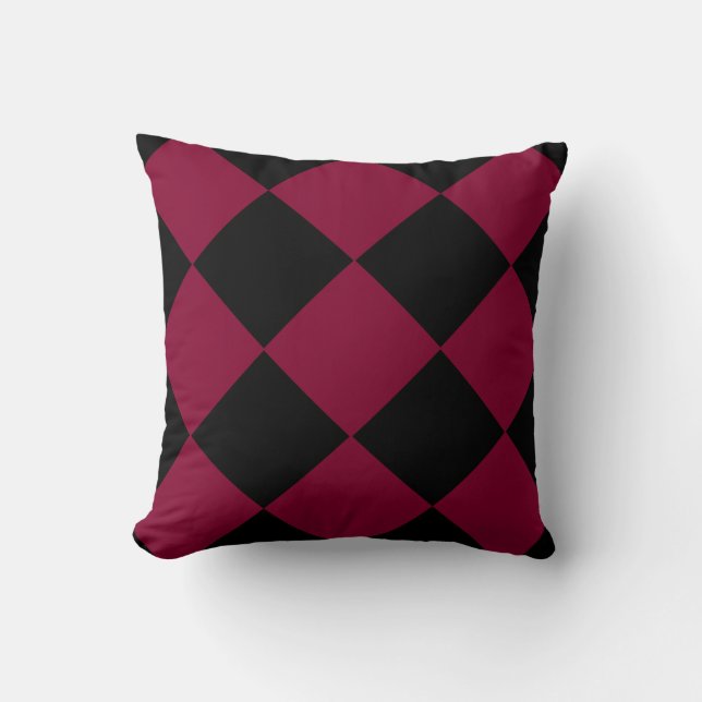 Burgundy Black Checker Diamond Pattern Throw Pillow (Front)