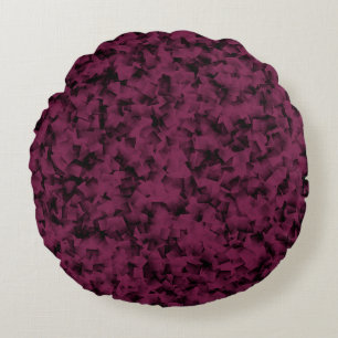 Burgundy Black Cubism Abstract Pattern Round Pillow