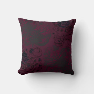 Burgundy & Black Dark Garden Gothic Glam Throw Pillow
