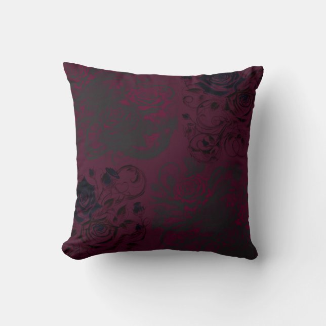 Burgundy & Black Dark Garden Gothic Glam  Throw Pillow (Front)