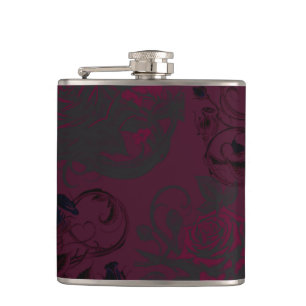 Burgundy & Black Dark Garden Gothic Glam Wedding Flask