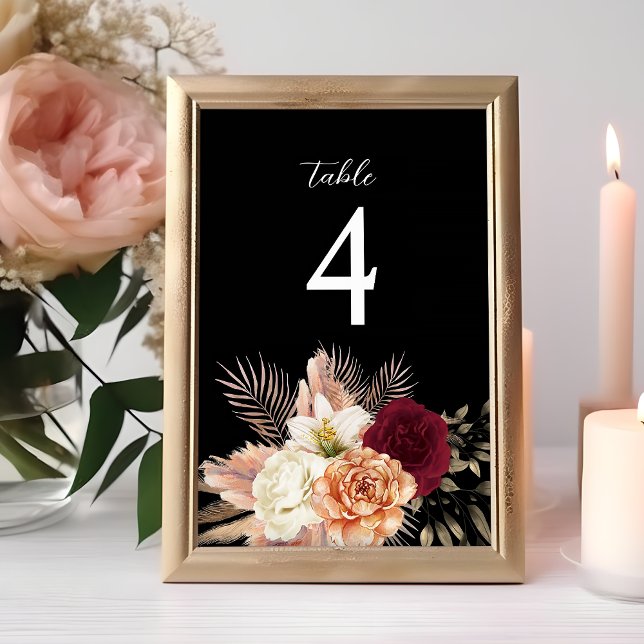 Burgundy Black Floral Wedding Table Number (Creator Uploaded)