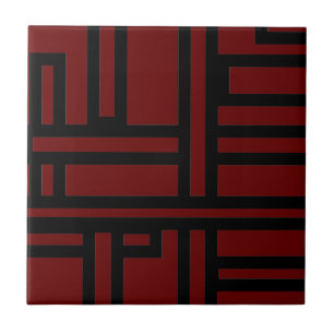 Burgundy & Black Geometric Print Ceramic Tile