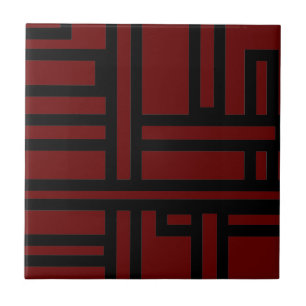 Burgundy & Black Geometric Print Ceramic Tile (A)