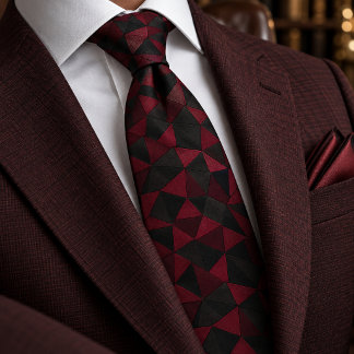 Burgundy Black Geometric Textile Pattern Neck Tie