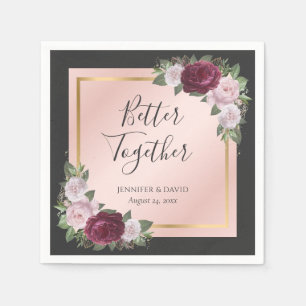 Burgundy Black Gold Blush Floral Wedding Napkins