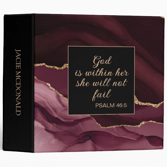 Burgundy Black Gold Marble Christian 3 Ring Binder (Front/Spine)