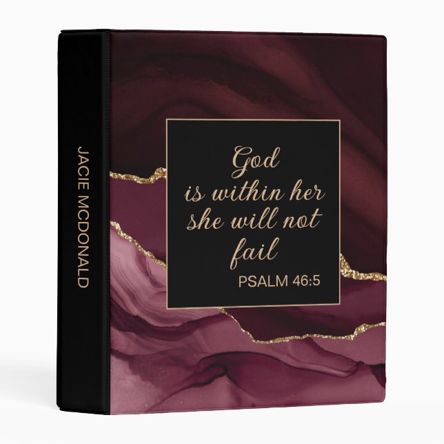 Burgundy Black Gold Marble Christian Mini Binder (Front/Spine)