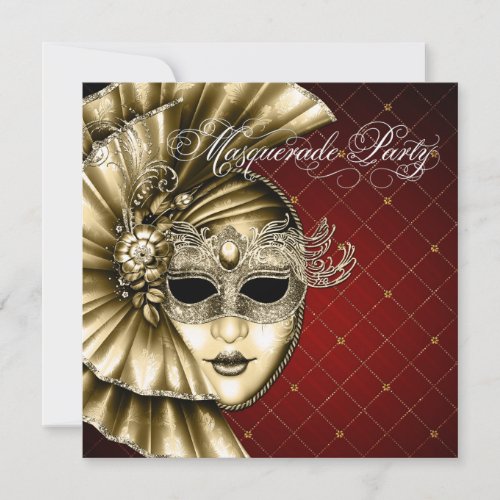 Burgundy Black Gold Masquerade Party Invitation