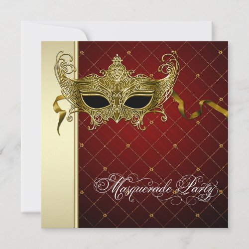Burgundy Black Gold Masquerade Party Invitations