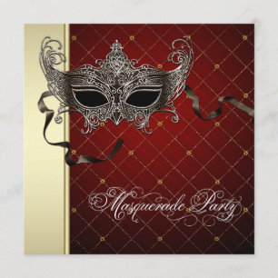 Burgundy Black Gold Masquerade Party Invitations