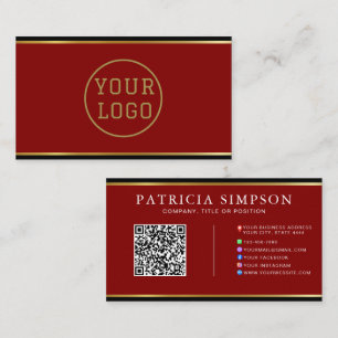 Burgundy Black Gold   QR Code, Logo & Social Media Business Card