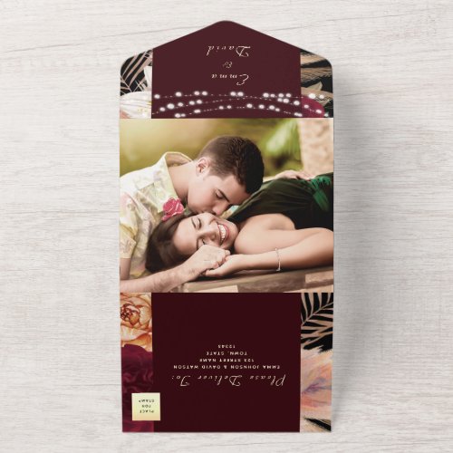 Burgundy Black Gold String Lights Wedding All In O All In One Invitation