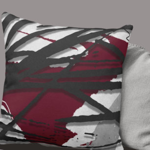 Burgundy Black & Gray Abstract Watercolor Throw Pillow