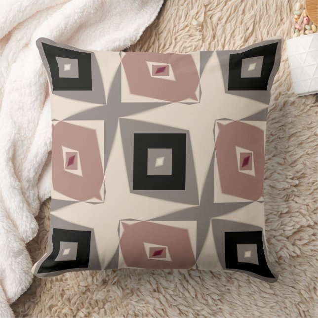 Burgundy, black, mauve and gray geometric throw pillow (Blanket)