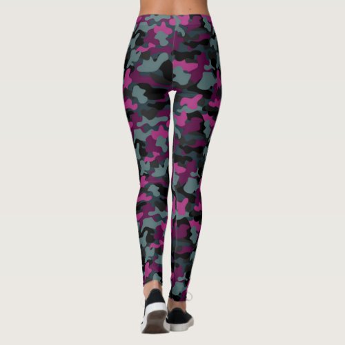 Burgundy Black  Neon Pink Camouflage Leggings