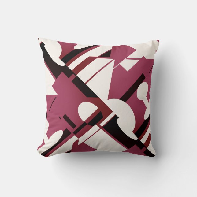 Burgundy Black Off-white Diagonal Geometric Design Throw Pillow (Front)