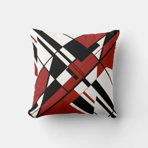 Burgundy Black on White Diagonal Angular Design Throw Pillow