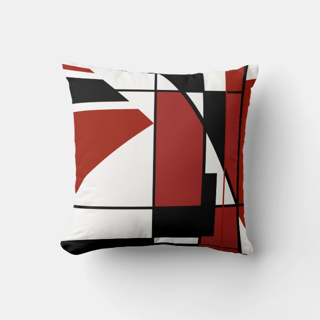 Burgundy Black on White Geometric Abstract Design Throw Pillow (Front)