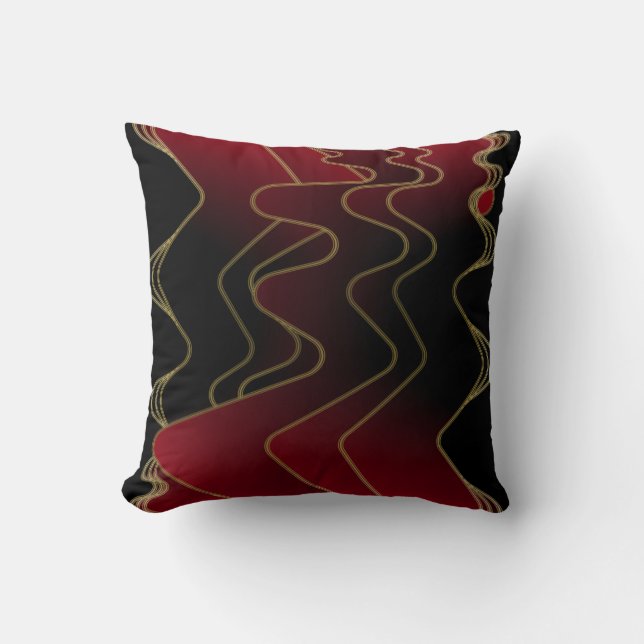 Burgundy Black Optic Waves Throw Pillow (Front)
