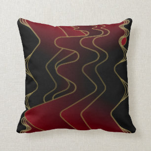 Burgundy Black Optic Waves Throw Pillow