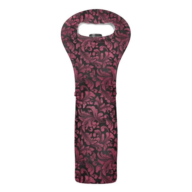 BURGUNDY BLACK ORNATE FLOURISH SWIRLS WINE BAG (Front)