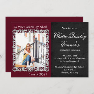 Burgundy & Black Photo Graduation Invitation