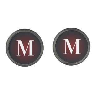 Burgundy Black Radial Gradient Modern Monogram Cufflinks