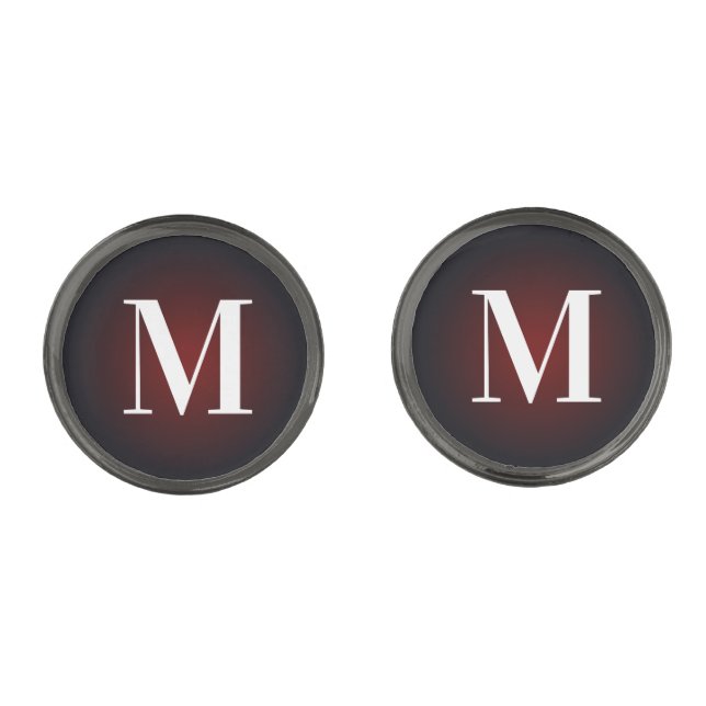 Burgundy Black Radial Gradient Modern Monogram Cufflinks (Front)