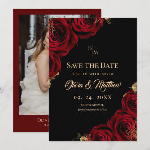 Burgundy Black Red Rose Floral Wedding Save The Date