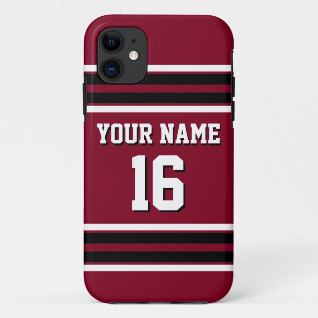 Burgundy Black Team Jersey Custom Number Name Case-Mate iPhone Case (Back)