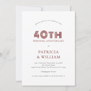 Burgundy Black Text 40th Wedding Anniversary Invitation