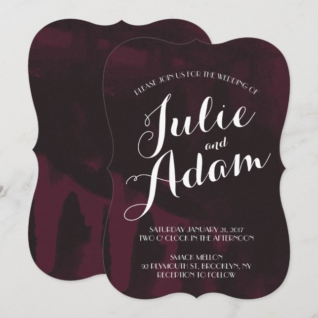 Burgundy & Black Watercolor Wedding Invitation (Front/Back)