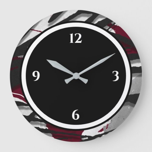 Burgundy Black  White Abstract Large Clock
