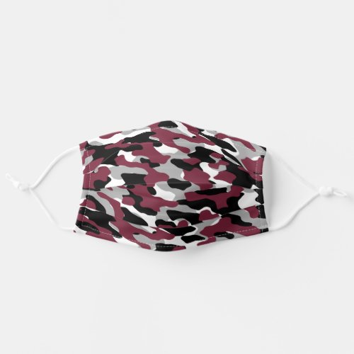 Burgundy Black White and Gray Camo Adult Cloth Face Mask