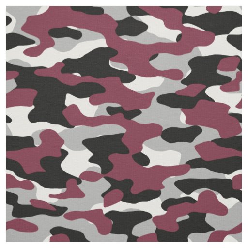 Burgundy Black White and Gray Camo Fabric