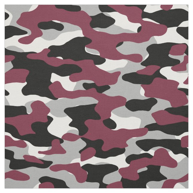 Burgundy, Black, White and Gray Camo Fabric (Swatch)