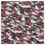 Burgundy, Black, White and Gray Camo Fabric