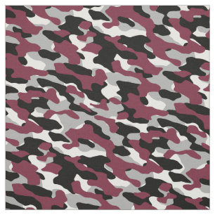 Burgundy, Black, White and Gray Camo Fabric