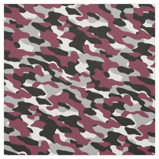 Burgundy, Black, White and Gray Camo Fabric