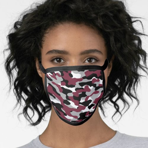 Burgundy Black White and Gray Camo Face Mask