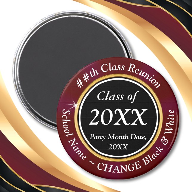 Burgundy Black White, Class Reunion Magnets Favors (Maroon, Black and Gold, High School Reunion Souvenirs. Class Reunion Favors Magnets. Class Reunion.)