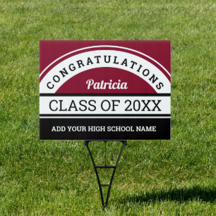 Burgundy Black White Congratulations Graduate 2025 Sign
