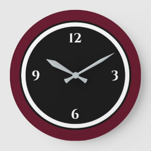 Burgundy Black & White Minimalist Large Clock