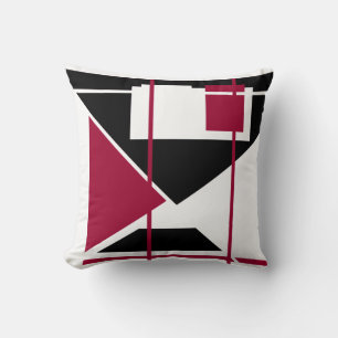 Burgundy Black White Triangular Geometric Design Throw Pillow