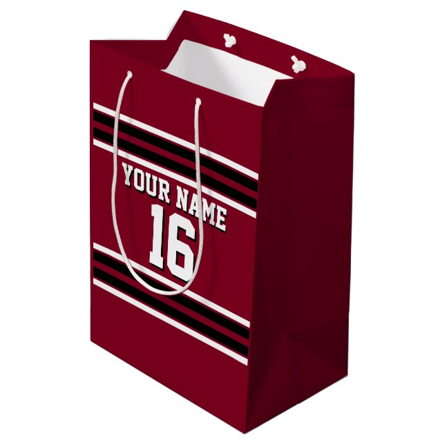 Burgundy Black Wht Team Jersey Custom Number Name Medium Gift Bag (Back Angled)