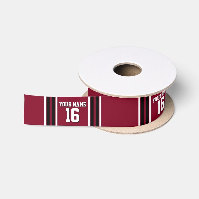 Burgundy Black Wht Team Jersey Custom Number Name Satin Ribbon (Spool)
