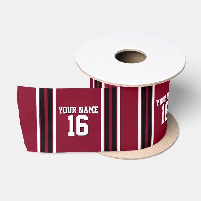 Burgundy Black Wht Team Jersey Custom Number Name Satin Ribbon (Spool)